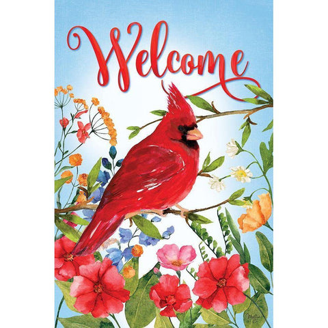 Welcome Cardinal Flowers Gold Ornate Wood Framed Art Print with Double Matting by Mollie B.