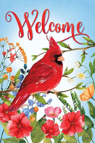 Welcome Cardinal Flowers Black Ornate Wood Framed Art Print with Double Matting by Mollie B.