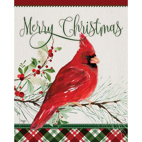 Merry Christmas Cardinal Black Modern Wood Framed Art Print with Double Matting by Mollie B.