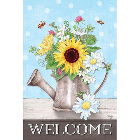Welcome Watering Can Gold Ornate Wood Framed Art Print with Double Matting by Mollie B.