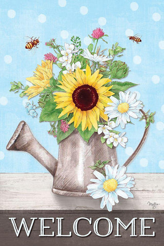 Welcome Watering Can White Modern Wood Framed Art Print with Double Matting by Mollie B.