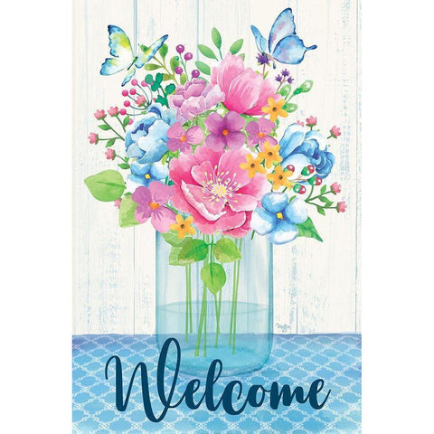 Welcome Spring Flowers White Modern Wood Framed Art Print by Mollie B.