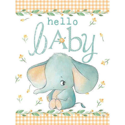 Hello Baby Elephant Yellow Black Modern Wood Framed Art Print by Mollie B.