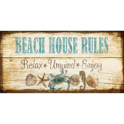 Beach House Rules Black Modern Wood Framed Art Print with Double Matting by Mollie B.