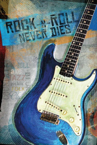 Rock-n-Roll Never Dies White Modern Wood Framed Art Print with Double Matting by Mollie B.