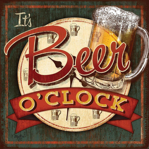 Beer Oclock Gold Ornate Wood Framed Art Print with Double Matting by Mollie B.