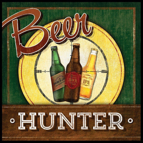 Beer Hunter White Modern Wood Framed Art Print with Double Matting by Mollie B.