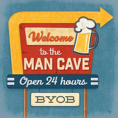 Welcome to the Man Cave White Modern Wood Framed Art Print by Mollie B.