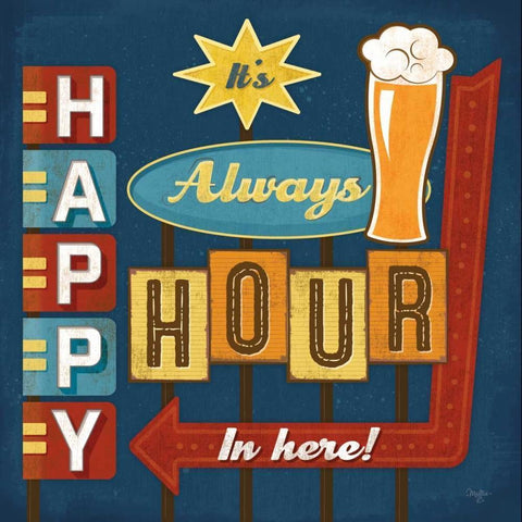 Always Happy Hour in Here Gold Ornate Wood Framed Art Print with Double Matting by Mollie B.