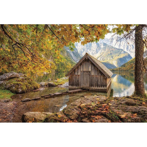 The Boathouse Black Modern Wood Framed Art Print with Double Matting by Podt, Martin