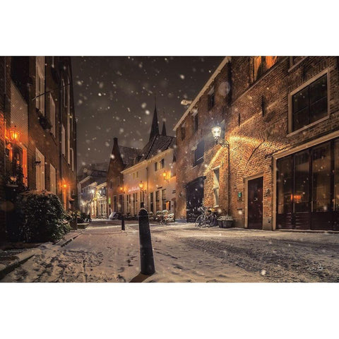 Nighttime City Street 3 Gold Ornate Wood Framed Art Print with Double Matting by Podt, Martin