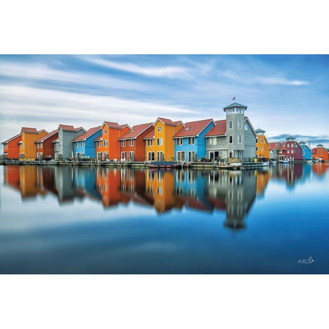Reitdiephaven Reflections Black Modern Wood Framed Art Print with Double Matting by Podt, Martin