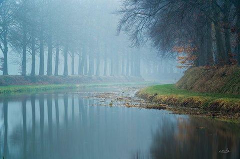 Foggy Reflections    White Modern Wood Framed Art Print with Double Matting by Podt, Martin