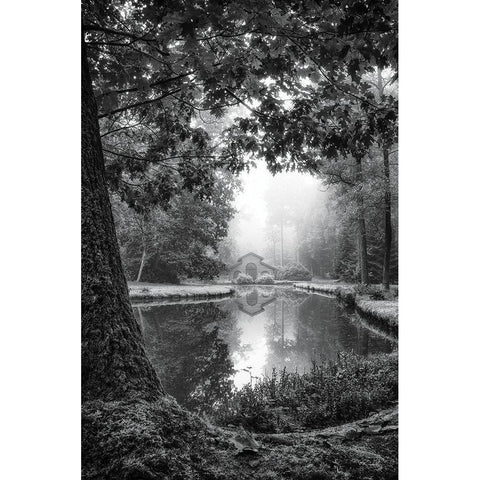 Cabin in the Woods Black Modern Wood Framed Art Print with Double Matting by Podt, Martin