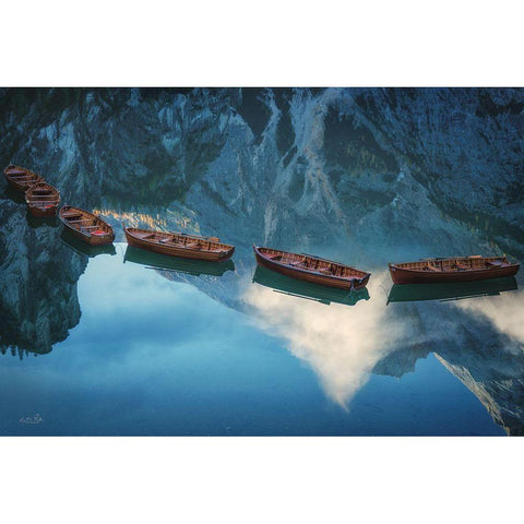 Boats of Braies II Black Modern Wood Framed Art Print with Double Matting by Podt, Martin