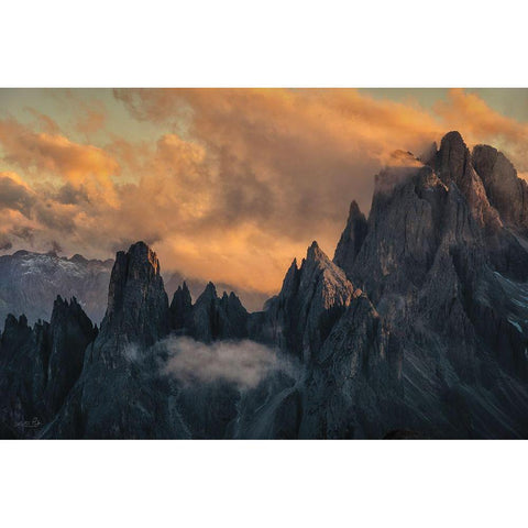 Dramatic Sunset in the Dolomites  Gold Ornate Wood Framed Art Print with Double Matting by Podt, Martin