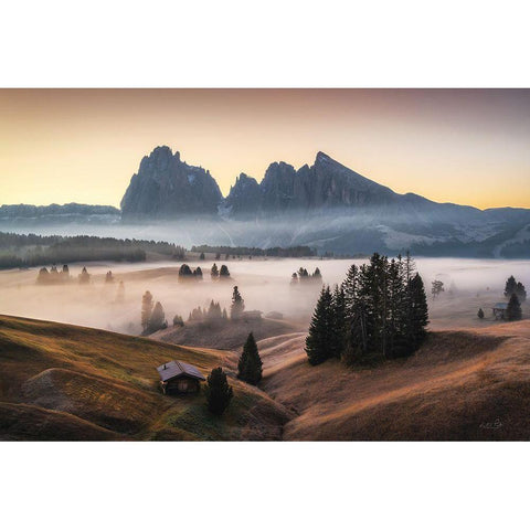 Seiser Alm Before Sunrise  Black Modern Wood Framed Art Print with Double Matting by Podt, Martin