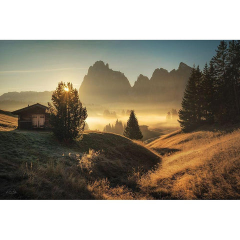 Morning in Italy Countryside  Black Modern Wood Framed Art Print with Double Matting by Podt, Martin