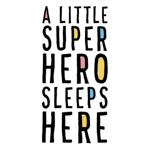 A Little Superhero Sleeps Here Black Modern Wood Framed Art Print with Double Matting by Masey St. Studios