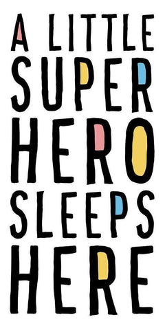 A Little Superhero Sleeps Here White Modern Wood Framed Art Print with Double Matting by Masey St. Studios