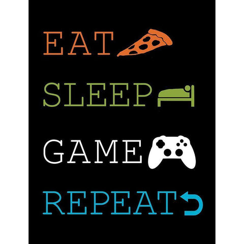 Eat-Sleep-Game-Repeat Gold Ornate Wood Framed Art Print with Double Matting by Masey St. Studios