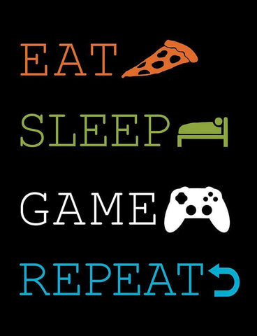 Eat-Sleep-Game-Repeat Black Ornate Wood Framed Art Print with Double Matting by Masey St. Studios