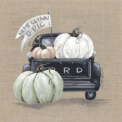 Pumpkin Truck White Modern Wood Framed Art Print by Norkus, Julie