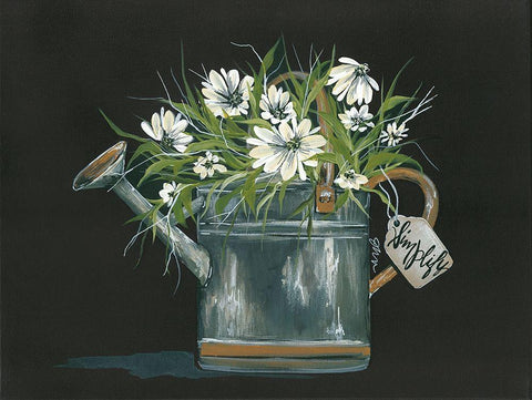 Watering Can Daisy Black Ornate Wood Framed Art Print with Double Matting by Norkus, Julie
