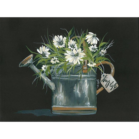 Watering Can Daisy Black Modern Wood Framed Art Print by Norkus, Julie