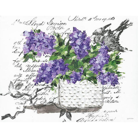 Hobnail Lilac Bird White Modern Wood Framed Art Print by Norkus, Julie