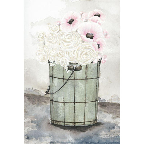 Ice Cream Bucket of Flowers    White Modern Wood Framed Art Print by Norkus, Julie