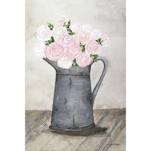 Galvanized Pitcher of Ranunculus Gold Ornate Wood Framed Art Print with Double Matting by Norkus, Julie