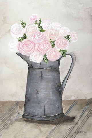 Galvanized Pitcher of Ranunculus White Modern Wood Framed Art Print with Double Matting by Norkus, Julie