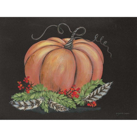 Pumpkin and Feathers Black Modern Wood Framed Art Print by Norkus, Julie