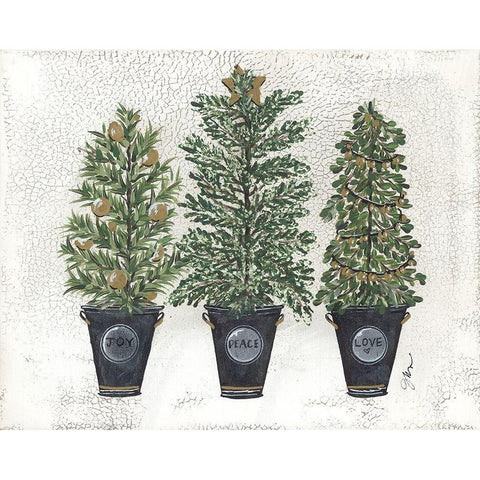 Joy-Peace and Love Tree Trio White Modern Wood Framed Art Print by Norkus, Julie