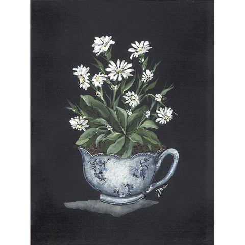 Tea Cup Daisies White Modern Wood Framed Art Print by Norkus, Julie