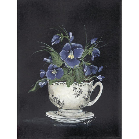 Tea Cup Violets White Modern Wood Framed Art Print by Norkus, Julie