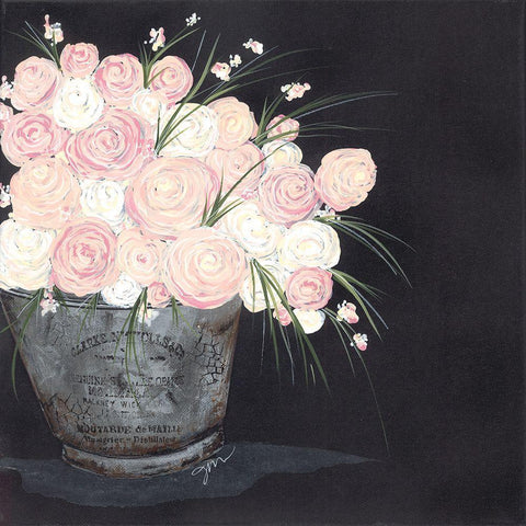 Ranunculus Spray Pink Black Ornate Wood Framed Art Print with Double Matting by Norkus, Julie