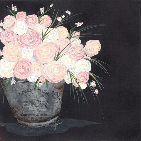 Ranunculus Spray Pink Black Modern Wood Framed Art Print with Double Matting by Norkus, Julie