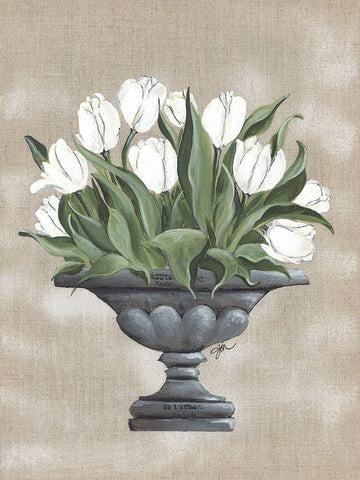 Tulip Urn White Modern Wood Framed Art Print with Double Matting by Norkus, Julie