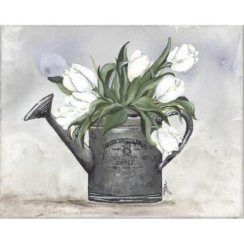 Watering Can Tulips Gold Ornate Wood Framed Art Print with Double Matting by Norkus, Julie