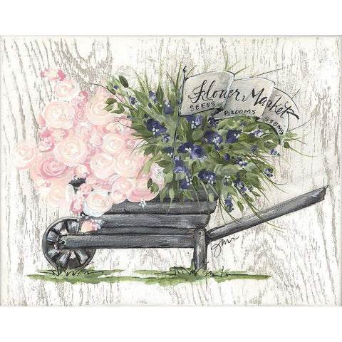 Flower Market Wheelbarrow White Modern Wood Framed Art Print by Norkus, Julie
