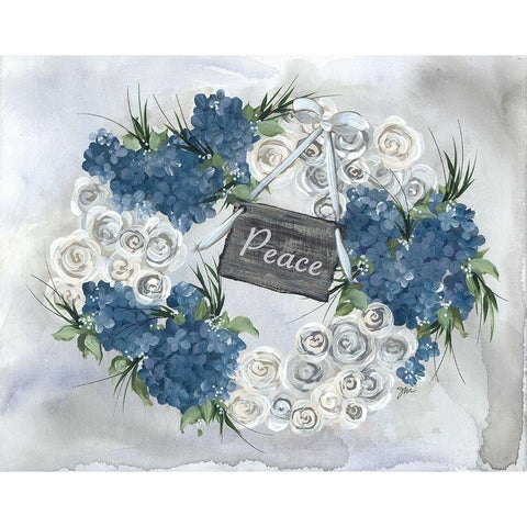 Hydrangea Wreath Blue Black Modern Wood Framed Art Print with Double Matting by Norkus, Julie