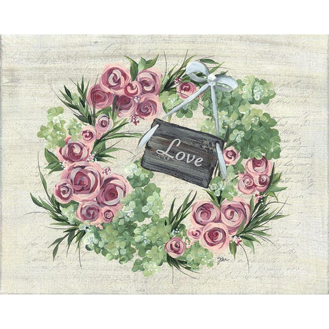 Hydrangea Wreath Green And Pink Black Modern Wood Framed Art Print by Norkus, Julie