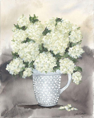 Hobnail Hydrangeas Black Ornate Wood Framed Art Print with Double Matting by Norkus, Julie