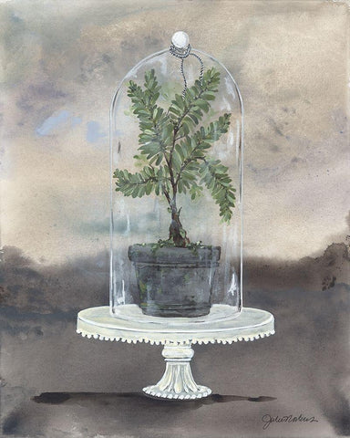 Cloche Fern White Modern Wood Framed Art Print with Double Matting by Norkus, Julie