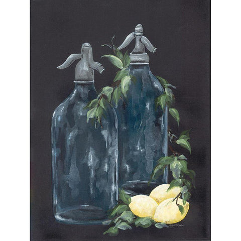 Seltzer Bottle with Lemons Black Modern Wood Framed Art Print with Double Matting by Norkus, Julie