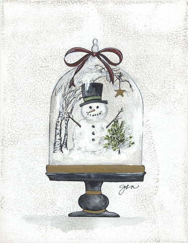 Snowman Cloche White Modern Wood Framed Art Print with Double Matting by Norkus, Julie