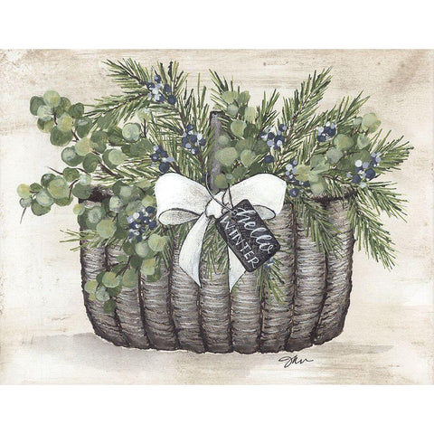 Winter Greens Basket White Modern Wood Framed Art Print by Norkus, Julie