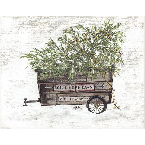 Cut Your Own Trees Wagon Gold Ornate Wood Framed Art Print with Double Matting by Norkus, Julie